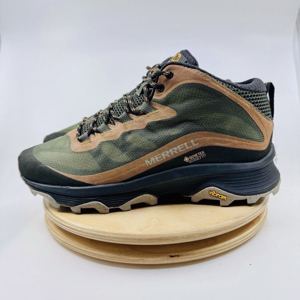 Merrell Moab Speed Mid GTX Boots Mens 9 Green Brown Gore-Tex Vibram Hiking NEW